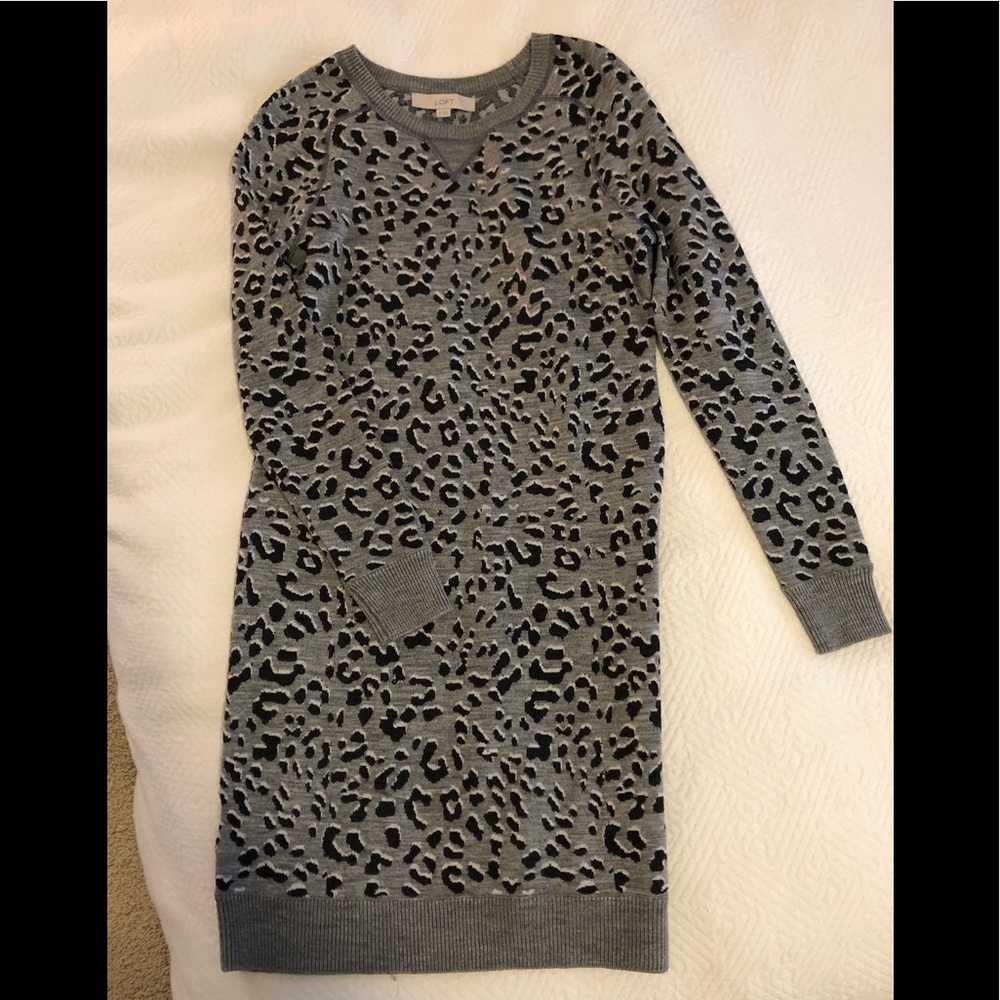 Loft Grey animal print sweater dress